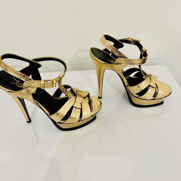 Yves Saint Laurent Gold lizard Platform stilettos. Size 36. - Picture 9 of 10